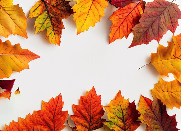 Dry autumn leaves on a white background