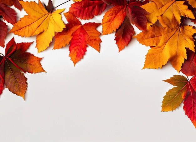 Dry autumn leaves on a white background