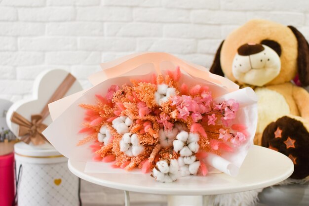 dry bouquet of flowers with white cotton decorative natural dried flowers