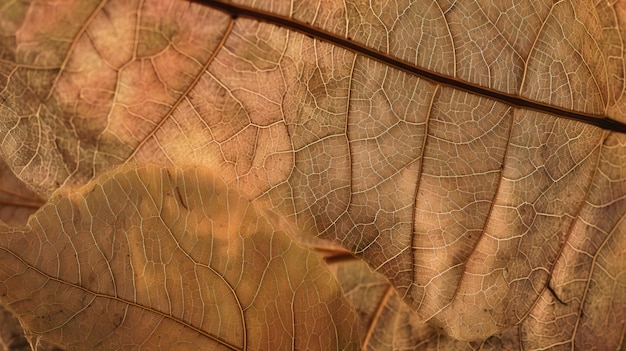 Photo dry brown leaf texture background fiber structure