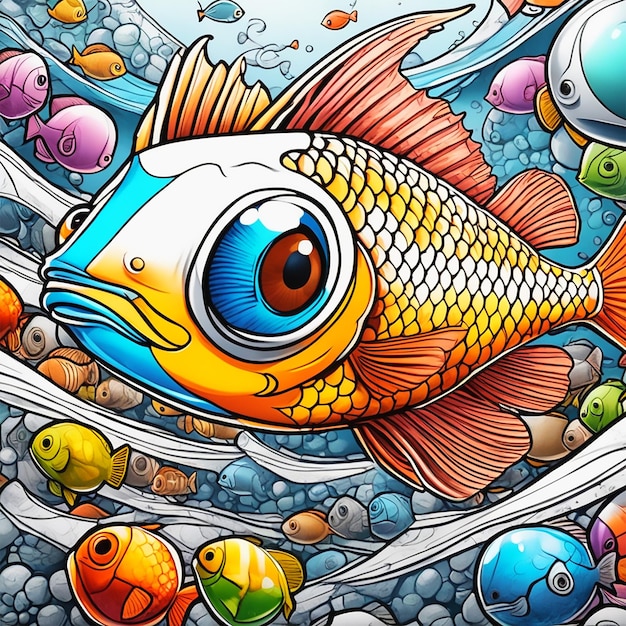 Карикатура сухой кистью Супердетализированная забавная карикатура Объектив «рыбий глаз» Затенение точки схода