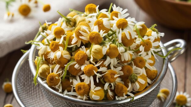 Dry chamomile and strainer