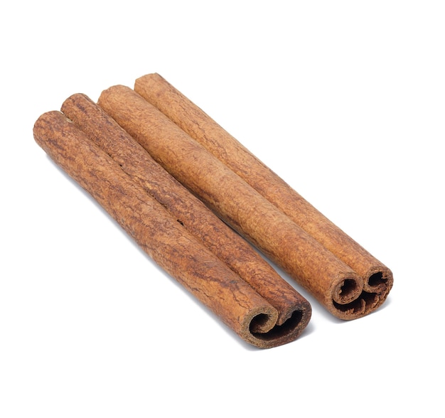 Dry cinnamon stick on a white isolated background fragrant spice