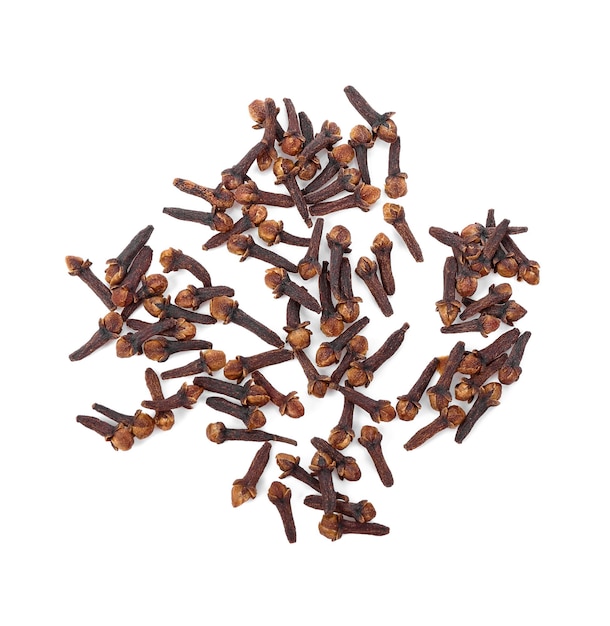 Dry cloves isolate on white background.top view