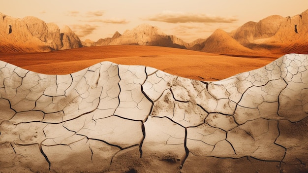 Dry cracked earth in the desert Art contemporary collage