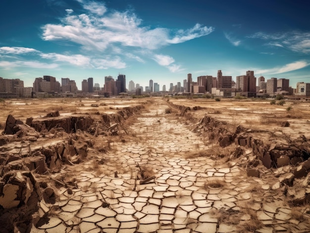 Dry and cracked land in the city