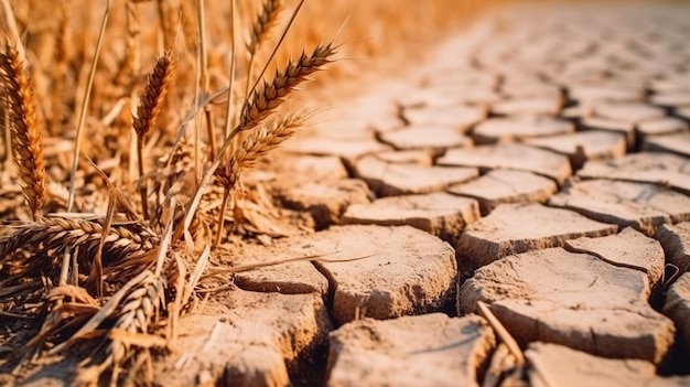 Foto colture secche a causa della mancanza di acqua problema di siccità generato con ai