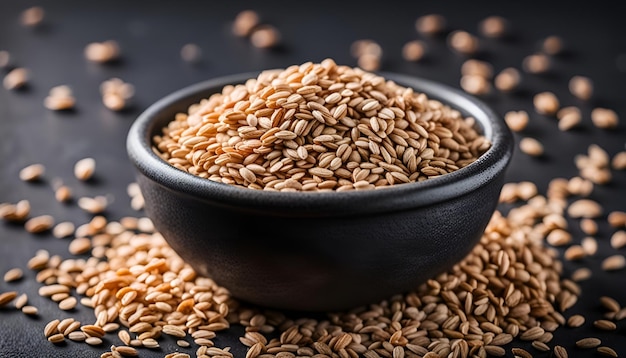 Photo dry crushed spelt in a bowl on a dark background