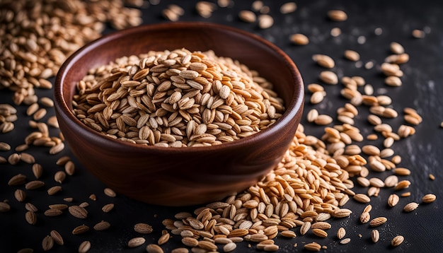 Dry crushed spelt in a bowl on a dark background