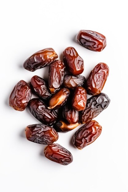 Dry dates isolated on white background top view Ai generated