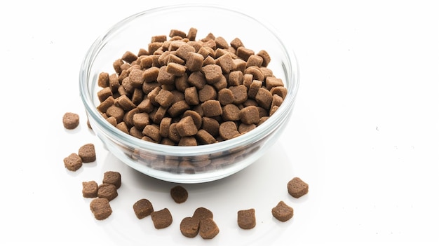 Dry dog food in a bowl on white background Generative Ai