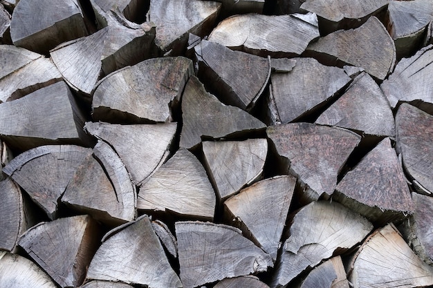 Dry firewood stacked in a row