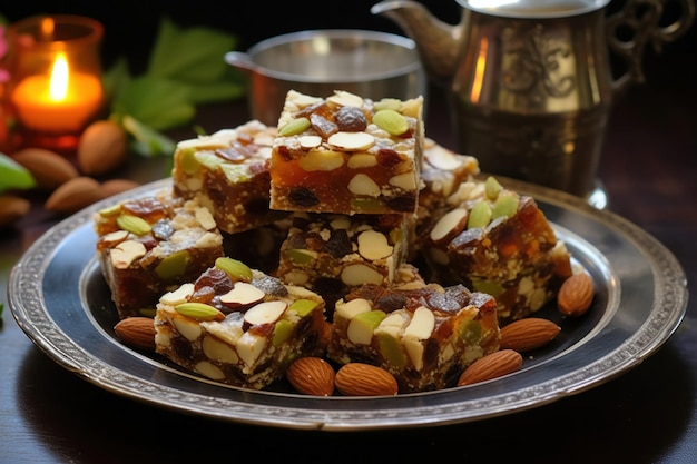 Photo dry fruits barfi served in a plate winter special diet from india