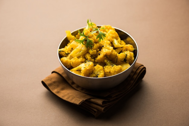 Dry Gobi Masala or cauliflower Sabzi served in a bowl. selective focus