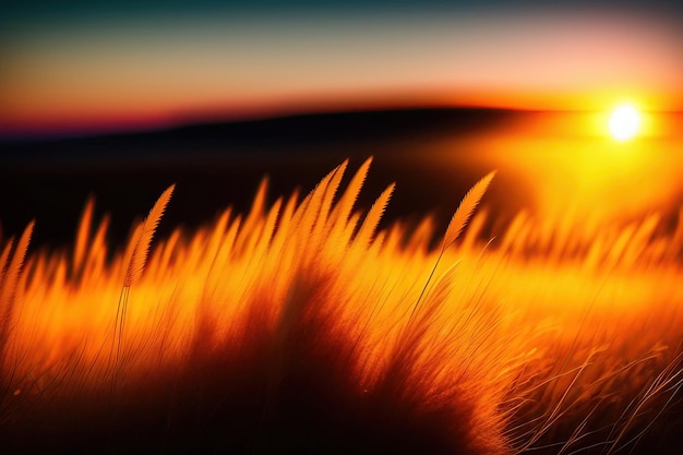 Dry grass ears against sunset sky