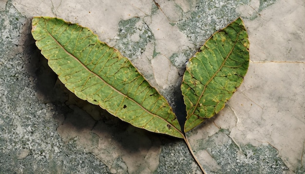 Foto foglia verde secca sul pavimento di cemento ad alta risoluzione generata dall'intelligenza artificiale