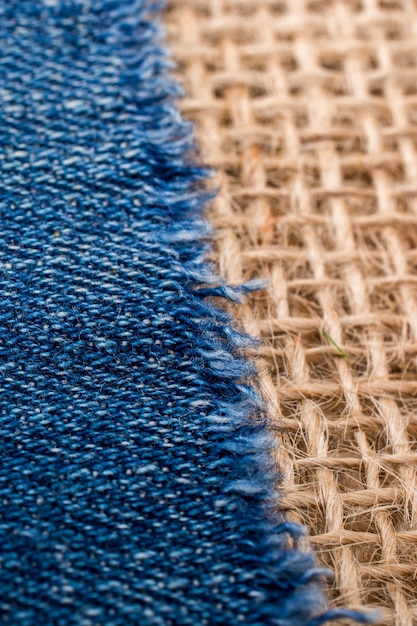 Dry green leaves on denim canvas