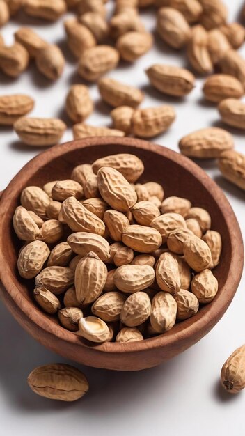 Dry inca peanut in wood spoon on white background