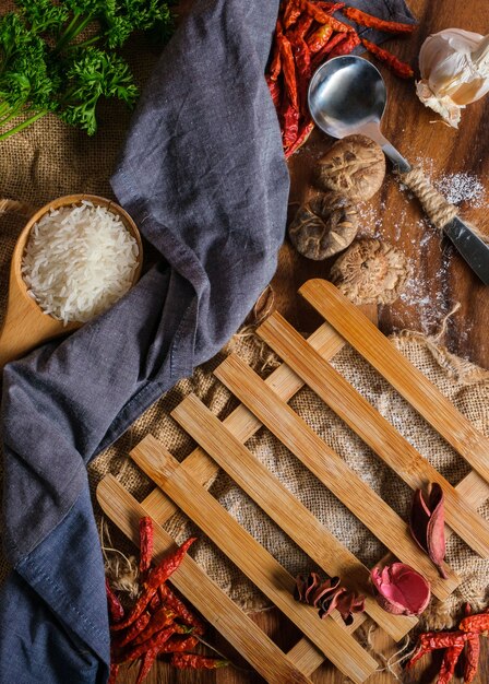 Dry ingredients for cooking on table