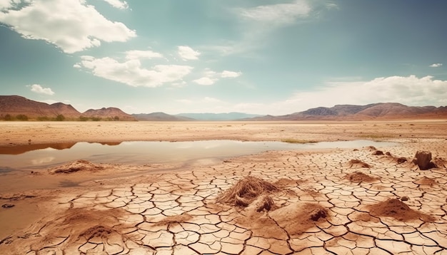 Dry lake or river hot weather climate change water crisis problem concept Generative AI