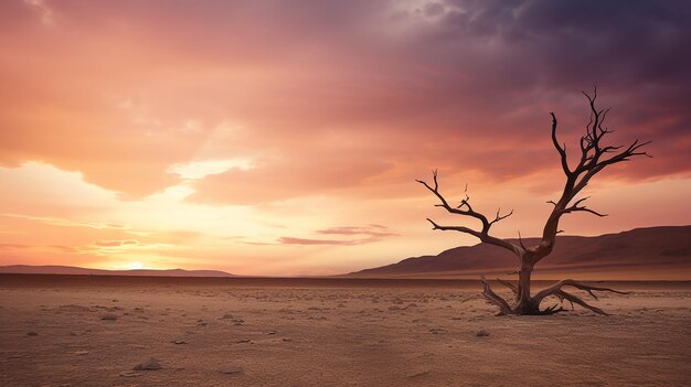 Dry land with dead tree in the sunset Namibia High resolution