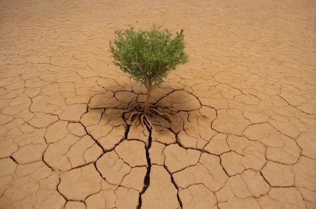 a dry land with a tree on it