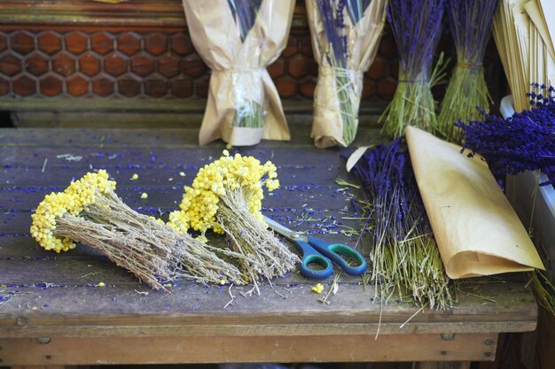 Dry lavender bunches close up