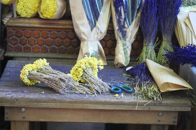 Dry Lavender Bunches on table