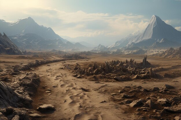 Dry mud and sand create a barren damaged landscape generated