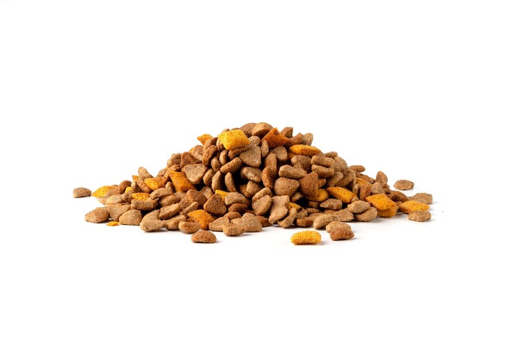 Dry pet food, on a white background.
