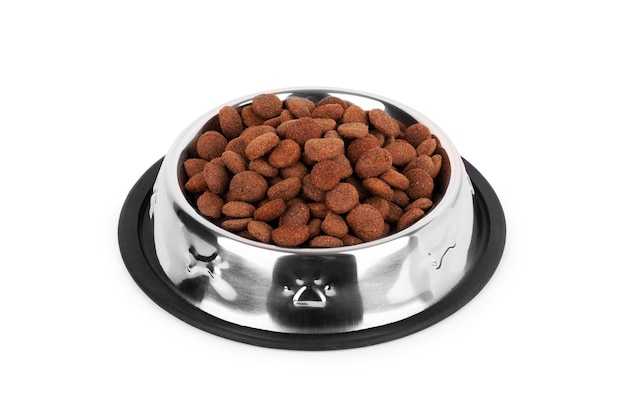 Dry pet food on a white background