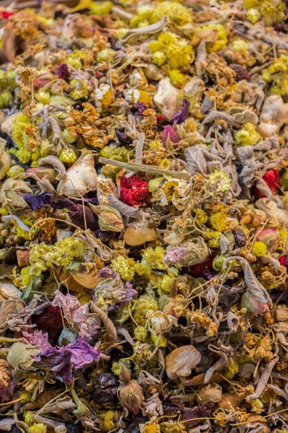 Dry plants as herbal tea at the market for sale