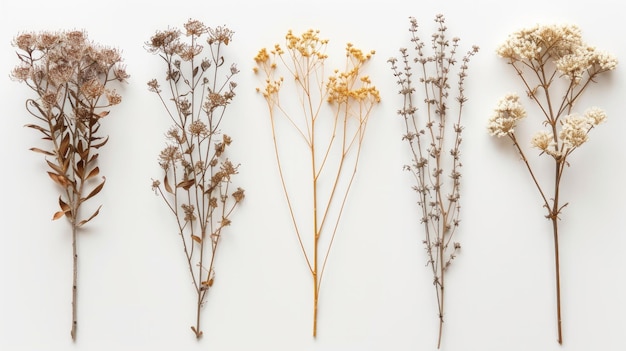 Photo dry plants set against neutral backgrounds creating serene and elegant compositions