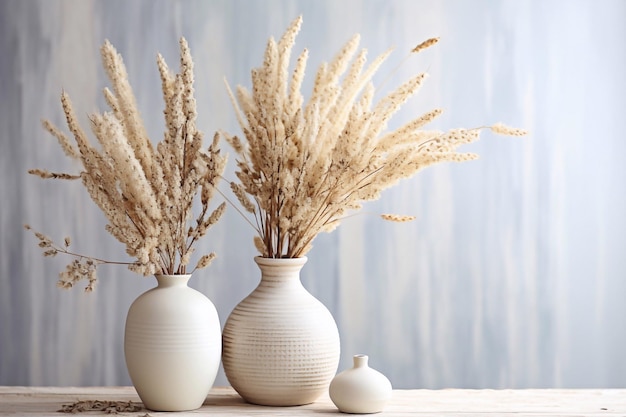 Dry plants on white table indoors Interior design