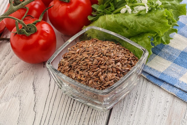 Dry Raw flax seed in the bowl for healthy diet