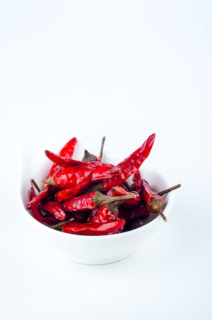 Dry red pepper on white background