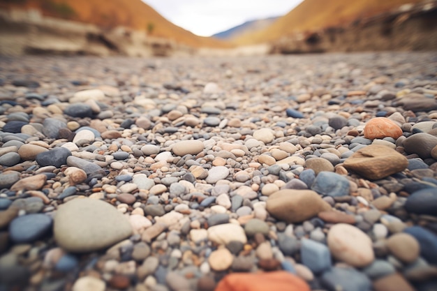Photo dry riverbed with exposed stones and pebbles