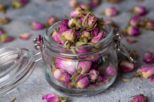 Dry rose flower petals tea