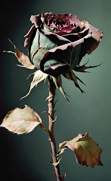 Сухая роза с увядшими листьями Осеннее время и увядающая природа