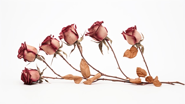 Photo dry roses on white background