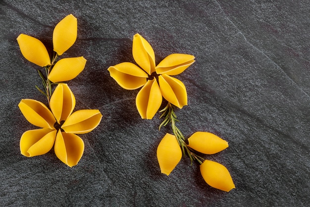 Dry shells pasta like a flower