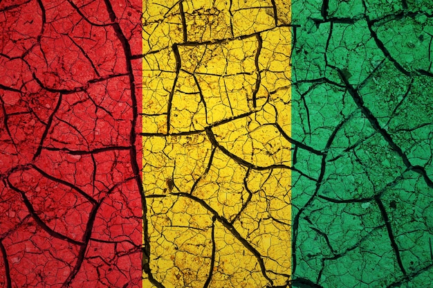 Dry soil pattern on the flag of Guinea. Country with drought concept. Water problem.