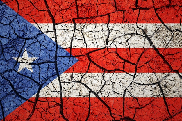 Dry soil pattern on the flag of Puerto Rico. Country with drought concept. Water problem.