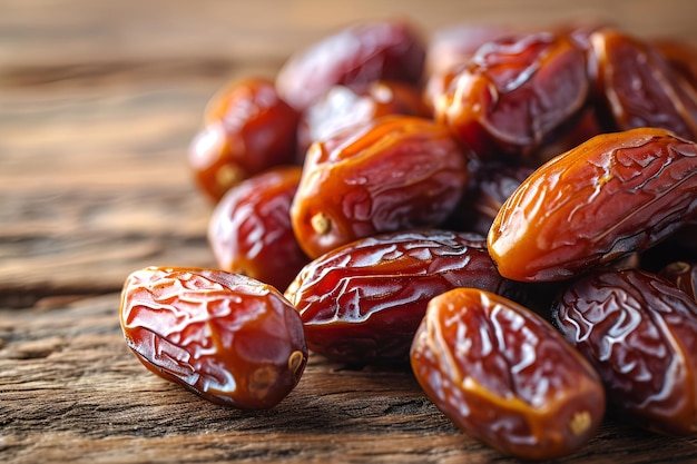 Dry sweet dates on a wooden table