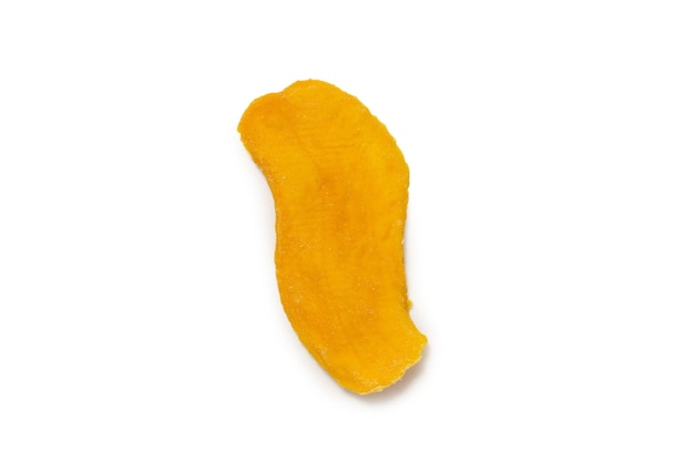 Dry tasty mango slices isolated on a white background Top view