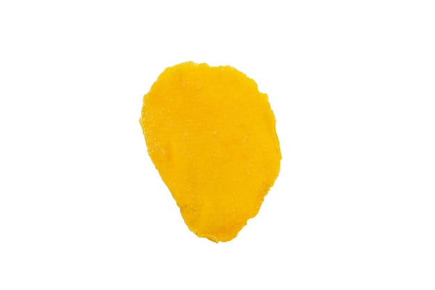 Dry tasty mango slices isolated on a white background. Top view.