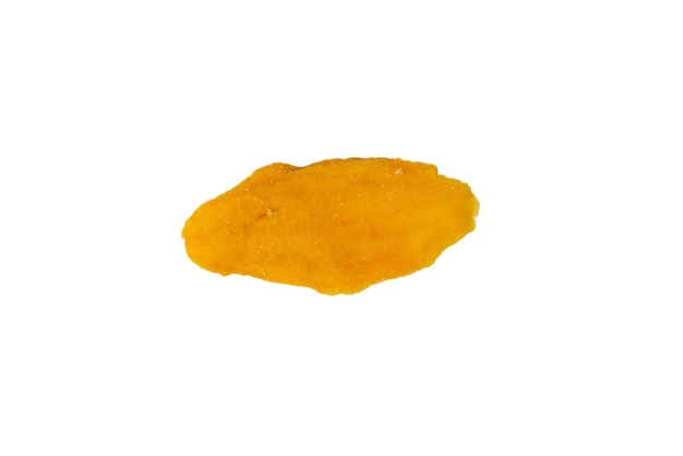 Dry tasty mango slices isolated on a white background. Top view.