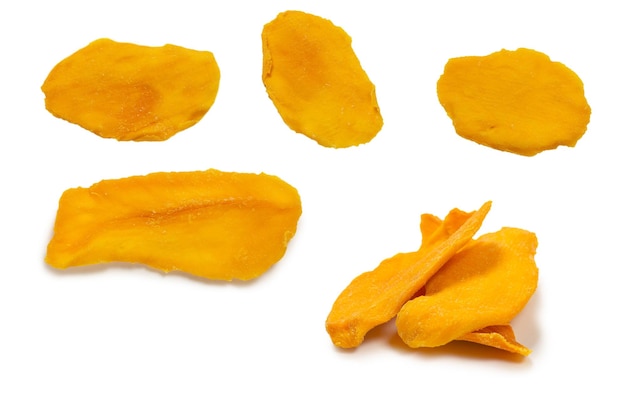 Dry tasty mango slices isolated on a white background