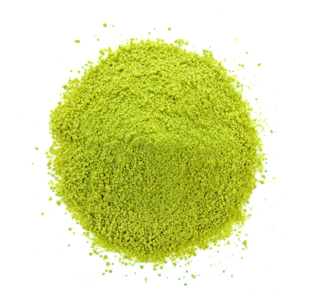 dry tea powder on white background