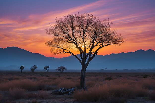 Dry tree in a sunset